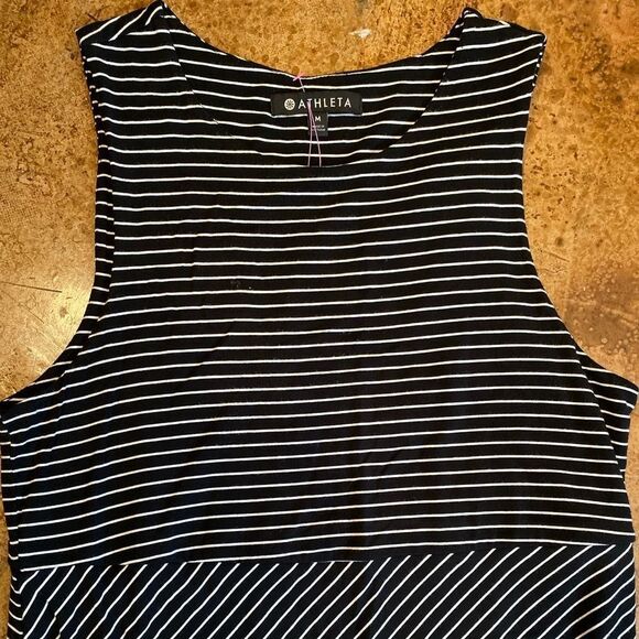 ATHLETA Black and White Stripe La Palma sleeveless Wrap Dress - Picture 6 of 12